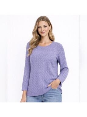 Preswick & Moore Lilac Purple Cable Knit Crewneck Sweater Size Petite Large